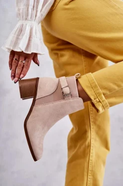 Zamszowe Botki Na Słupku Beżowe Vannes