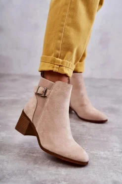 Zamszowe Botki Na Słupku Beżowe Vannes