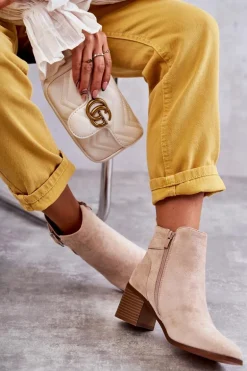 Zamszowe Botki Na Słupku Beżowe Vannes