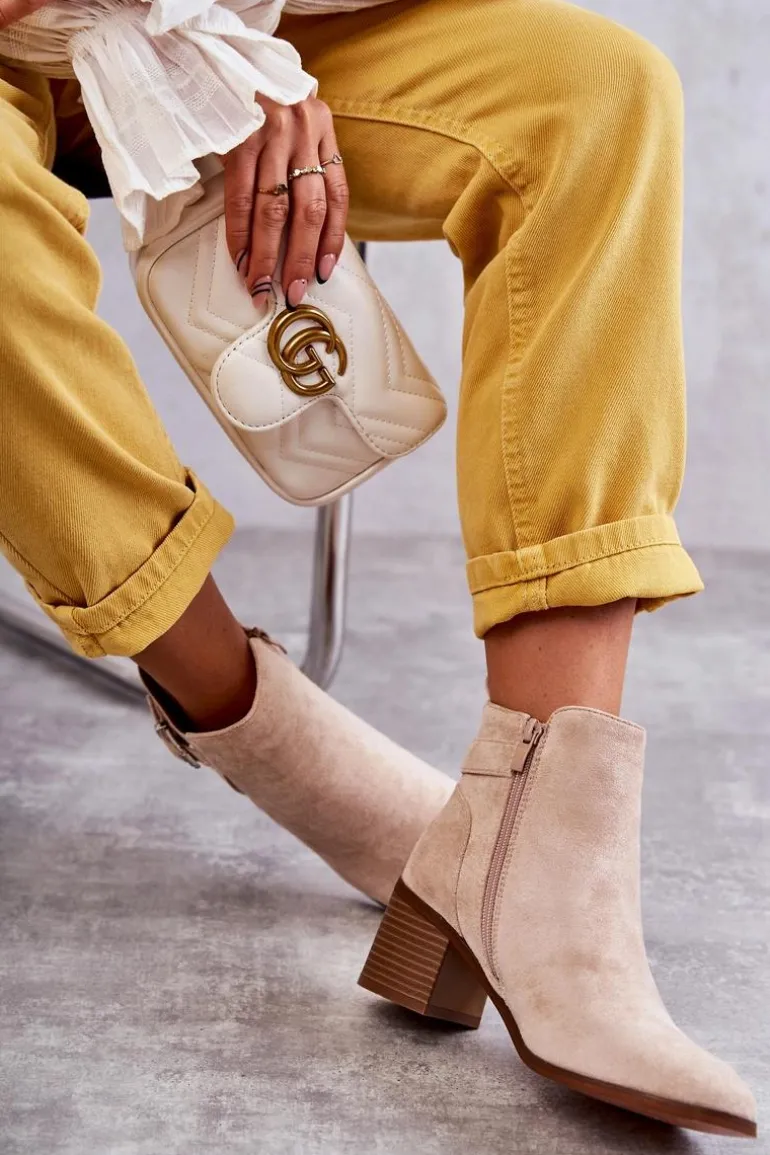 Zamszowe Botki Na Słupku Beżowe Vannes