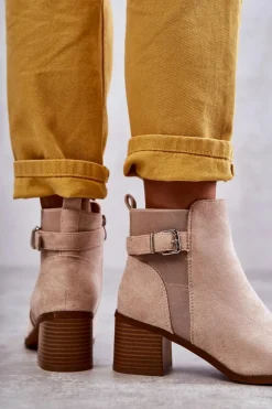 Zamszowe Botki Na Słupku Beżowe Vannes