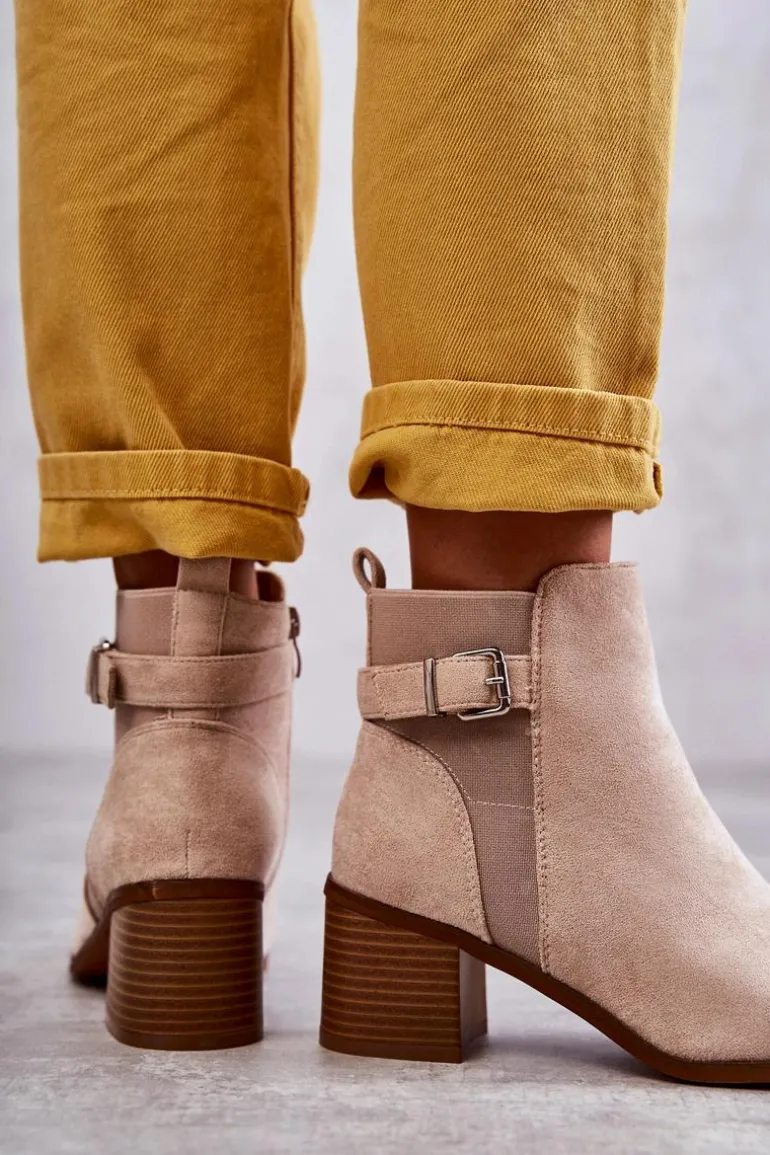 Zamszowe Botki Na Słupku Beżowe Vannes