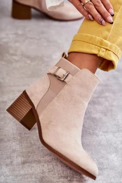 Zamszowe Botki Na Słupku Beżowe Vannes