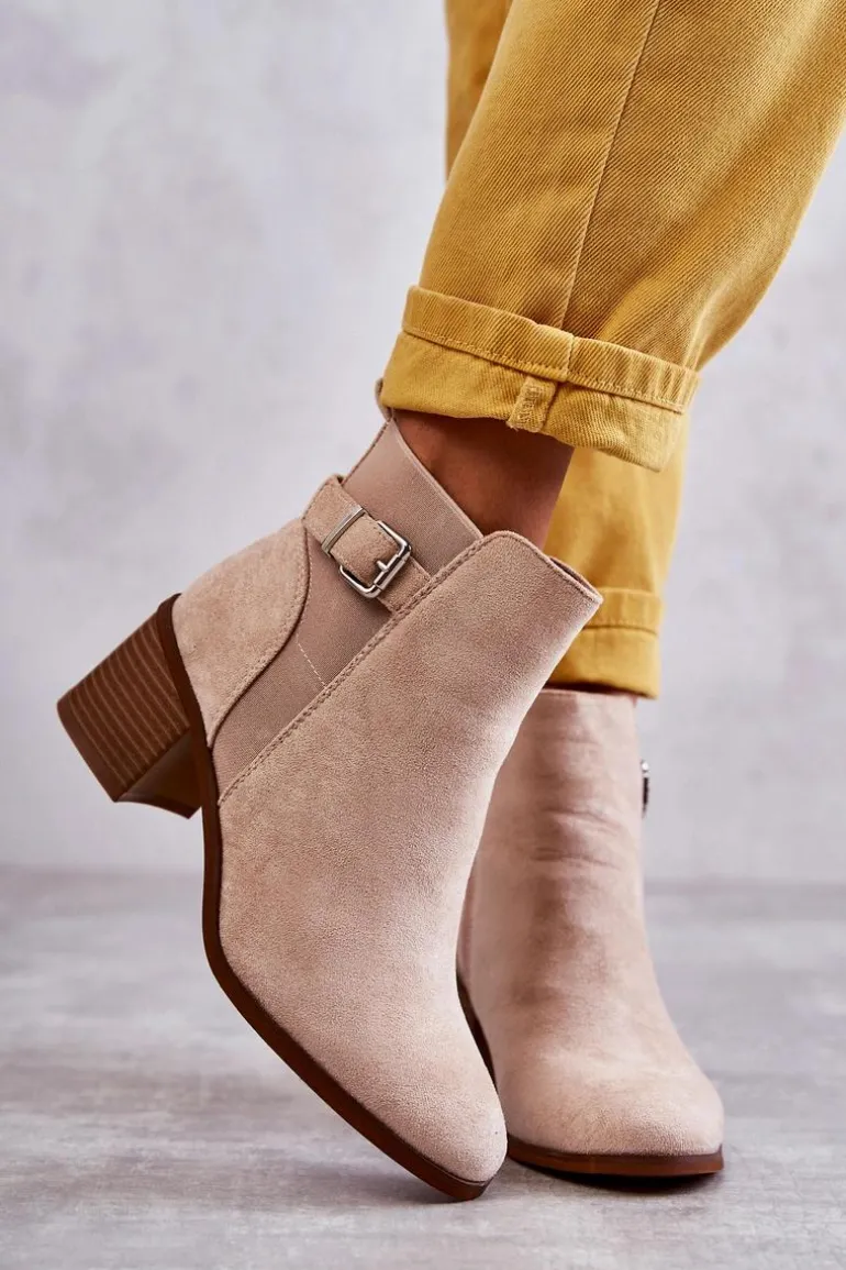 Zamszowe Botki Na Słupku Beżowe Vannes