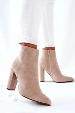 Zamszowe Botki Na Słupku Beżowe Rinasa