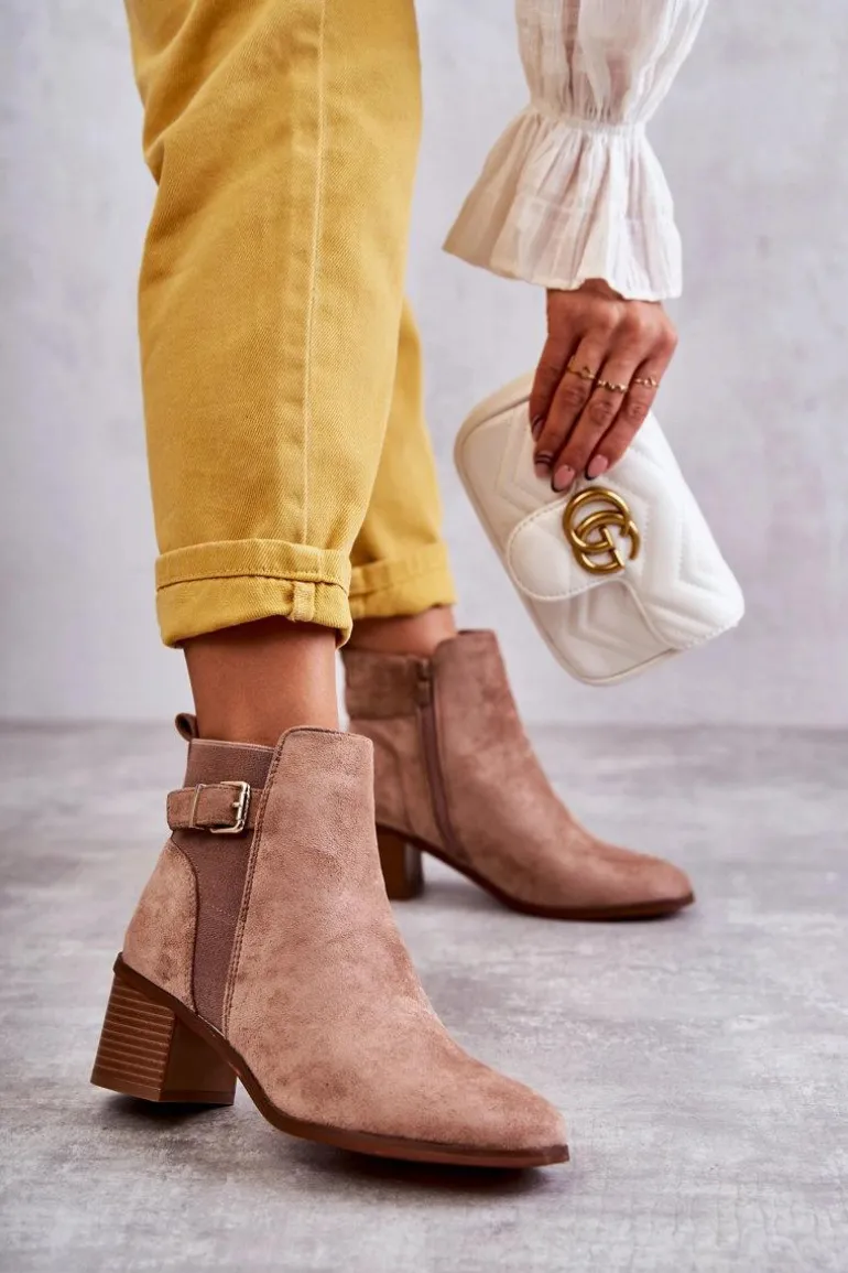 Zamszowe Botki Na Słupku Brązowe Vannes