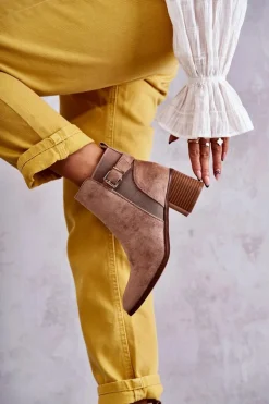 Zamszowe Botki Na Słupku Brązowe Vannes