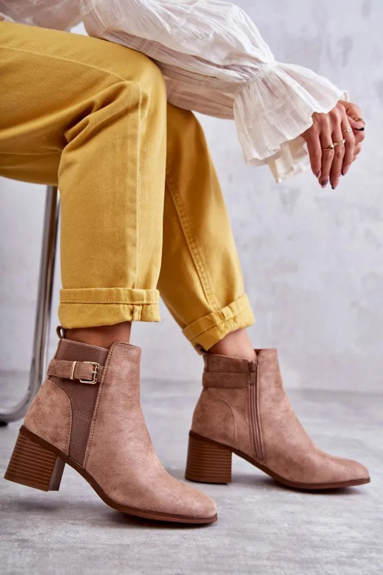 Zamszowe Botki Na Słupku Brązowe Vannes