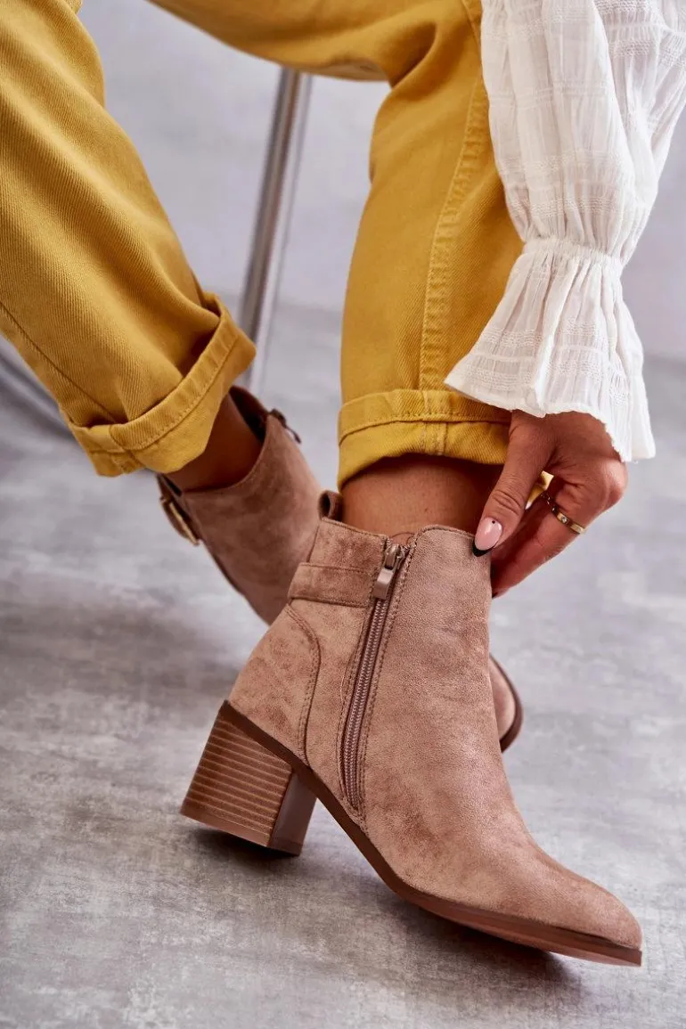 Zamszowe Botki Na Słupku Brązowe Vannes