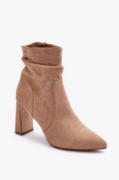 Zamszowe Botki Na Słupku Beżowe Mellamene