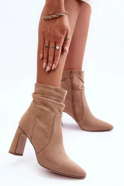 Zamszowe Botki Na Słupku Beżowe Mellamene