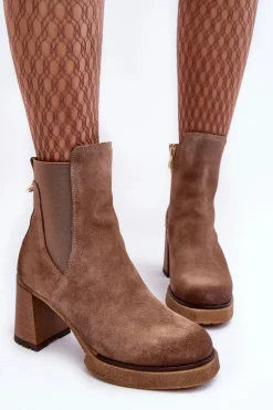 Zamszowe Botki Na Słupku Brązowe Lemar Liresa