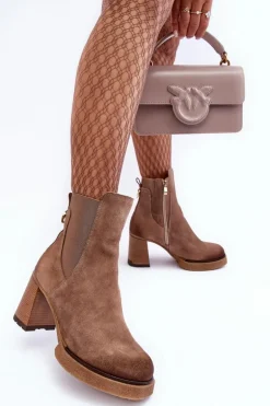 Zamszowe Botki Na Słupku Brązowe Lemar Liresa