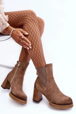 Zamszowe Botki Na Słupku Brązowe Lemar Liresa