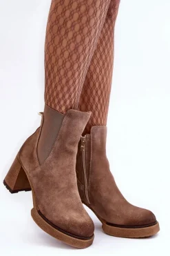 Zamszowe Botki Na Słupku Brązowe Lemar Liresa