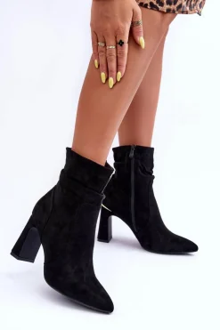 Zamszowe Botki Na Słupku Czarne Mellamene