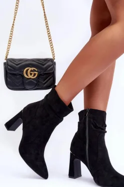 Zamszowe Botki Na Słupku Czarne Mellamene