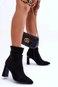 Zamszowe Botki Na Słupku Czarne Mellamene