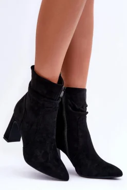 Zamszowe Botki Na Słupku Czarne Mellamene