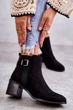 Zamszowe Botki Na Słupku Czarne Vannes