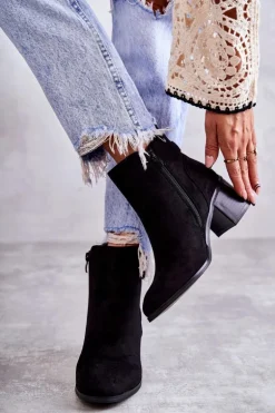 Zamszowe Botki Na Słupku Czarne Vannes