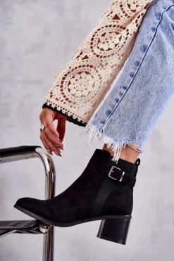 Zamszowe Botki Na Słupku Czarne Vannes