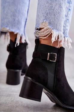 Zamszowe Botki Na Słupku Czarne Vannes