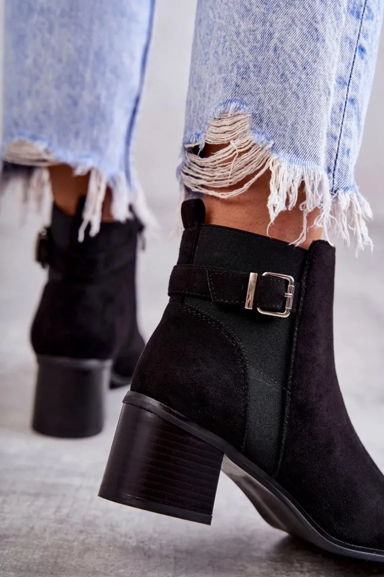 Zamszowe Botki Na Słupku Czarne Vannes