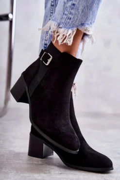 Zamszowe Botki Na Słupku Czarne Vannes