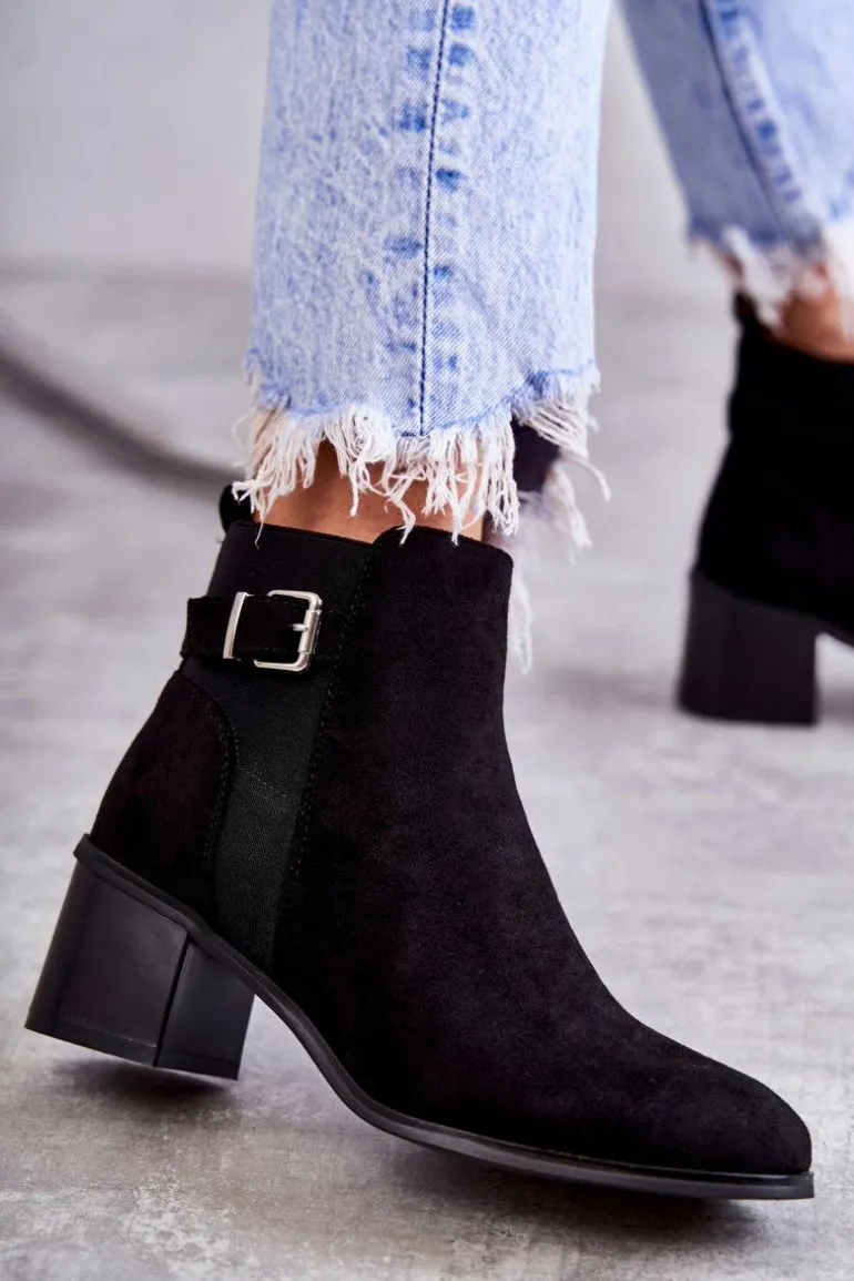 Zamszowe Botki Na Słupku Czarne Vannes