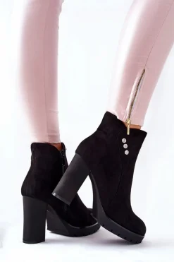 Zamszowe Botki Na Słupku Czarne Lagerlla