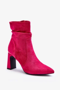Zamszowe Botki Na Słupku Fuksja Mellamene