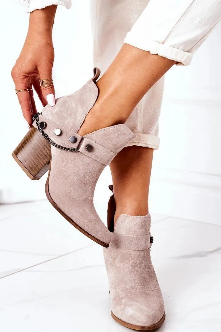 Zamszowe Botki Na Słupku Lewski Shoes 2880 Cappuccino