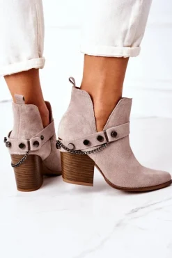 Zamszowe Botki Na Słupku Lewski Shoes 2880 Cappuccino