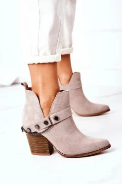 Zamszowe Botki Na Słupku Lewski Shoes 2880 Cappuccino