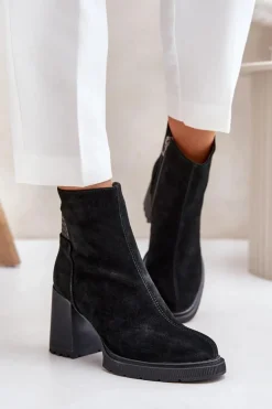 Zamszowe Botki Na Słupku Ocieplane D&A CR42-106 Czarne