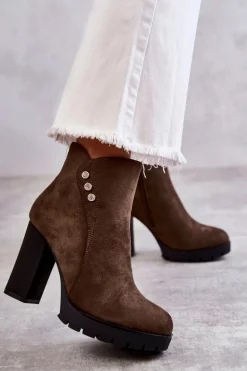 Zamszowe Botki Na Słupku Zielone Lagerlla