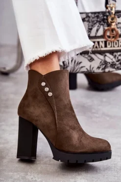 Zamszowe Botki Na Słupku Zielone Lagerlla