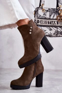 Zamszowe Botki Na Słupku Zielone Lagerlla