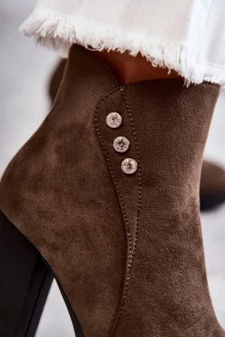 Zamszowe Botki Na Słupku Zielone Lagerlla