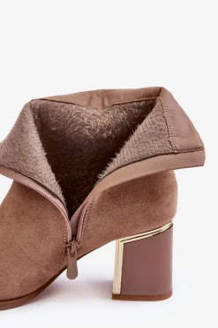 Zamszowe Botki Na Słupku Z Ozdobą Beżowe Dwinja