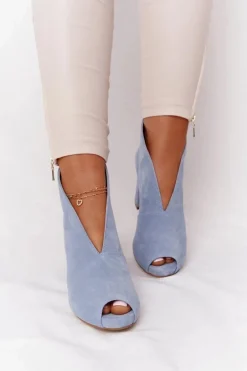 Zamszowe Botki Na Słupku Z Wycięciem Exquisite 1243 Błękitne