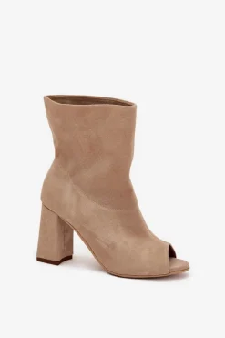 Zamszowe Botki Na Słupku Z Odkrytymi Palcami Zazoo 3830 Beżowe