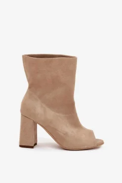 Zamszowe Botki Na Słupku Z Odkrytymi Palcami Zazoo 3830 Beżowe