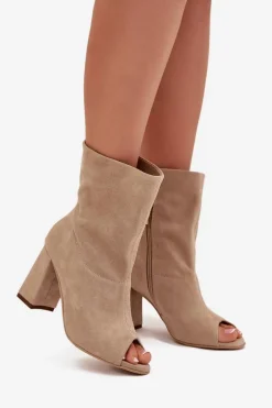 Zamszowe Botki Na Słupku Z Odkrytymi Palcami Zazoo 3830 Beżowe