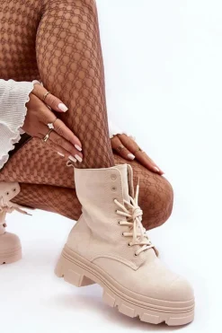 Zamszowe Botki Na Suwak Beżowe Marley