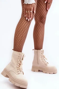 Zamszowe Botki Na Suwak Beżowe Marley