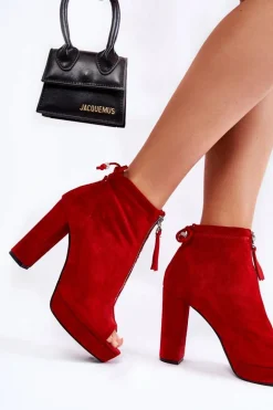 Zamszowe Botki Na Suwak Czerwone Donnita