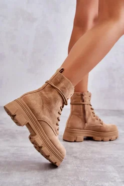 Zamszowe Botki Na Suwak Camel Marley