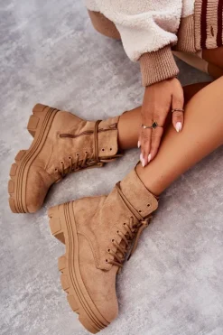 Zamszowe Botki Na Suwak Camel Marley